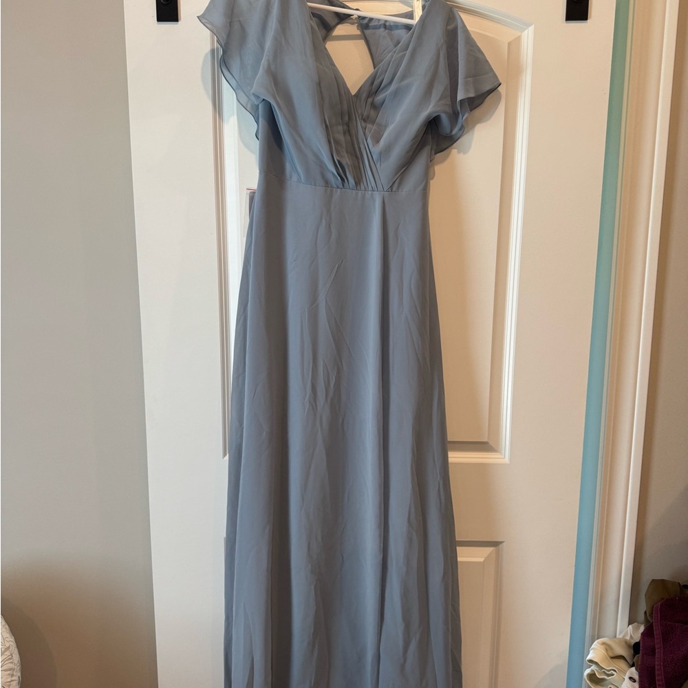 Azazie Dusty Blue Backless Chiffon Dress - Picture 3 of 8